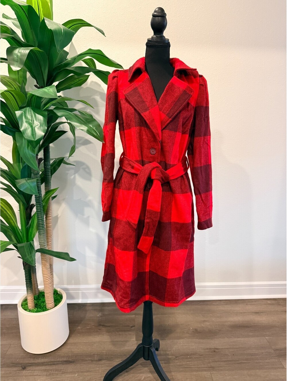 G by Giuliana Black Label Buffalo Plaid Belted Trench Coat Size Medium MSRP $120
